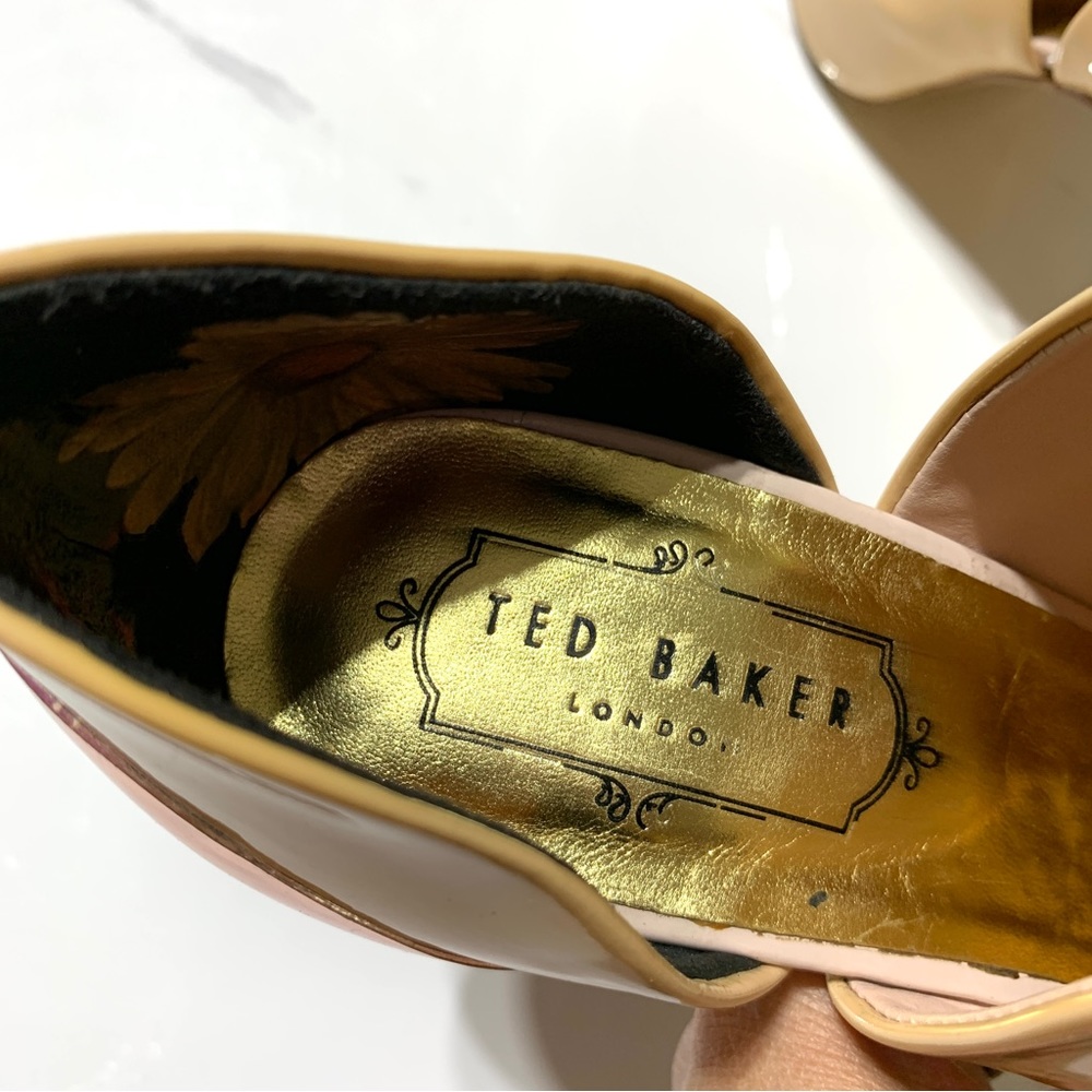 TED BAKER LONDON Wheat Patent Slip On Booties Rose Gold Heels Sz 37 - Picture 7 of 12